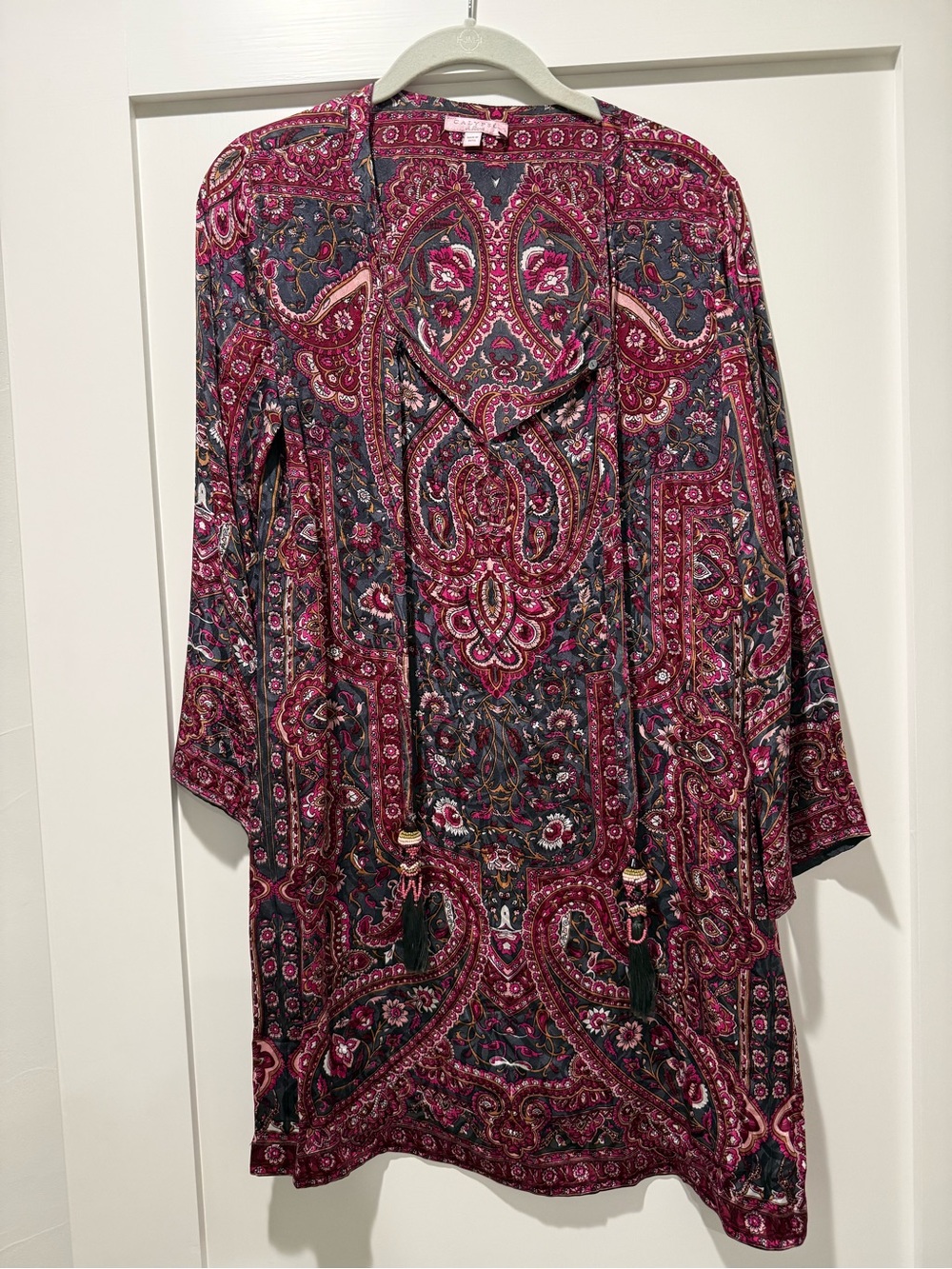Calypso St. Barth Pink and Charcoal Paisley Silk Tunic